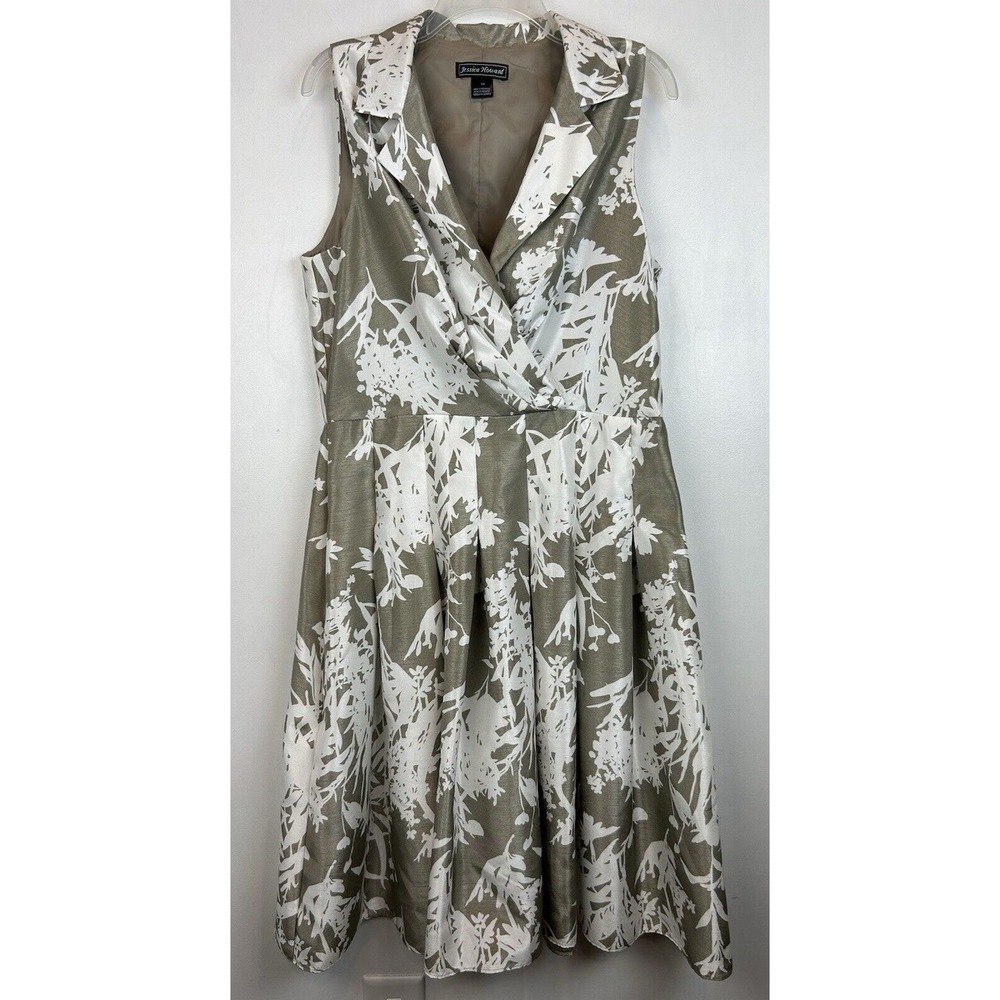 Floral Midi Dress Womens 14 Beige White Wedding Old Money Minimalist